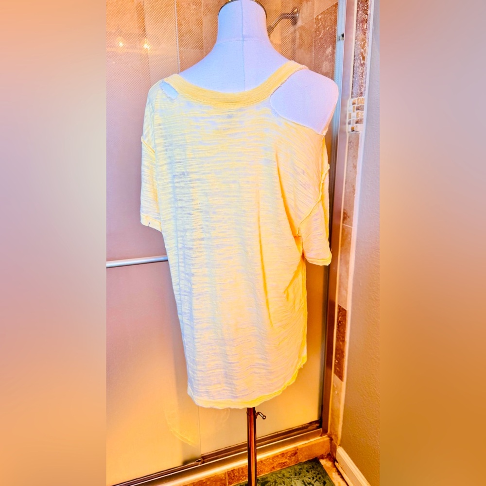 FREE PEOPLE We The Free Burnout Boyfriend T-shirt Yellow Short Sleeve CutOut Tee - Picture 4 of 16
